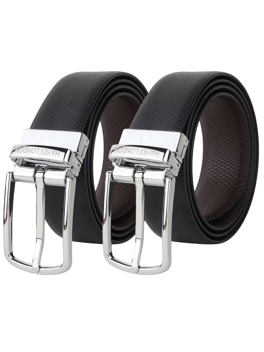 

Hayes London Men Leather Belts Combo Pack Of 2 Genuine Premium Reversible Formal Belt, Black