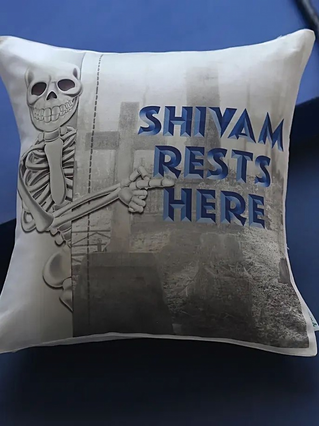 

fnp White & Blue Printed Square Shaped Cushion