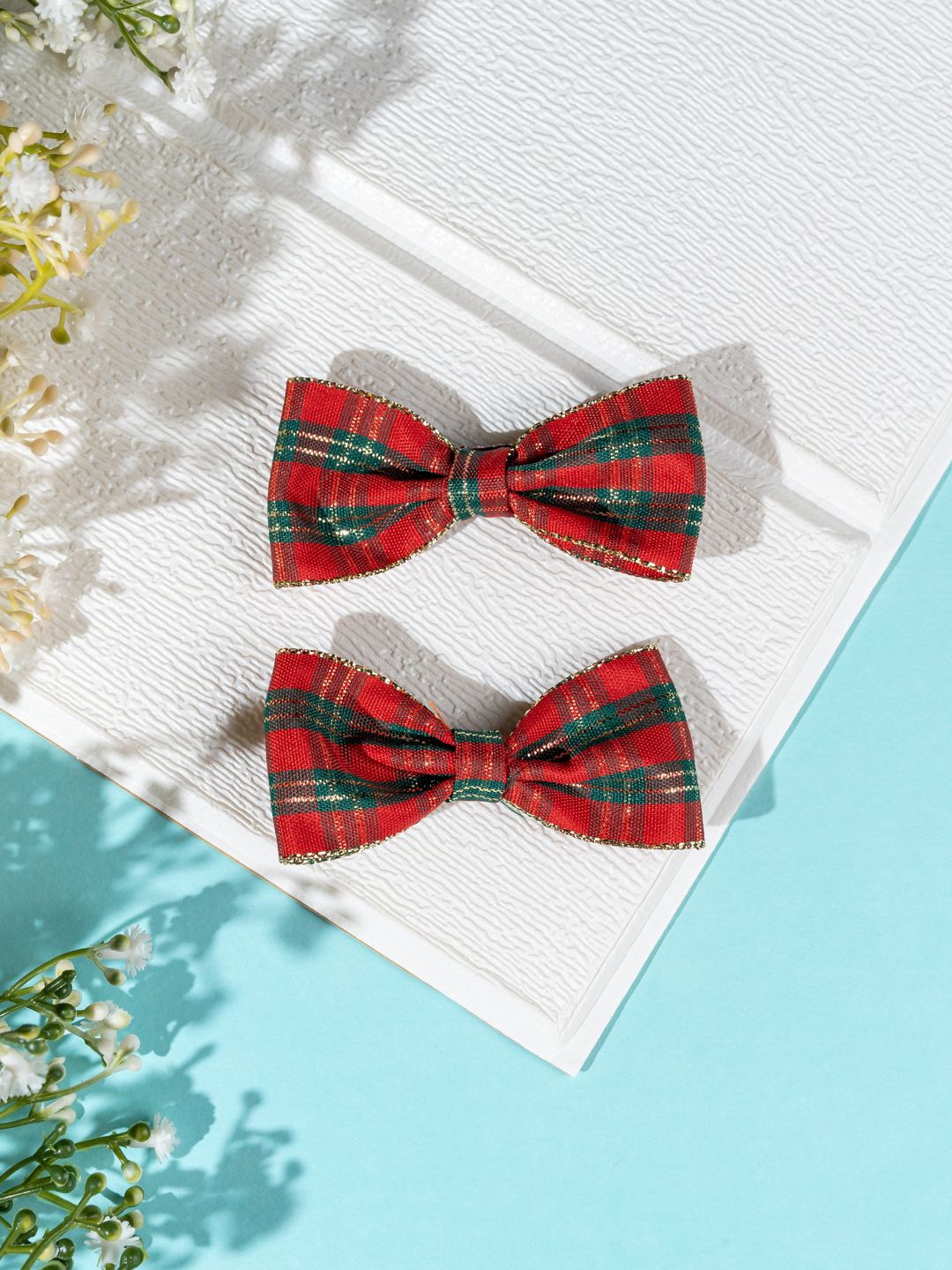 

Arendelle Christmas Special Combo of Red Green Checkered Hair Bows