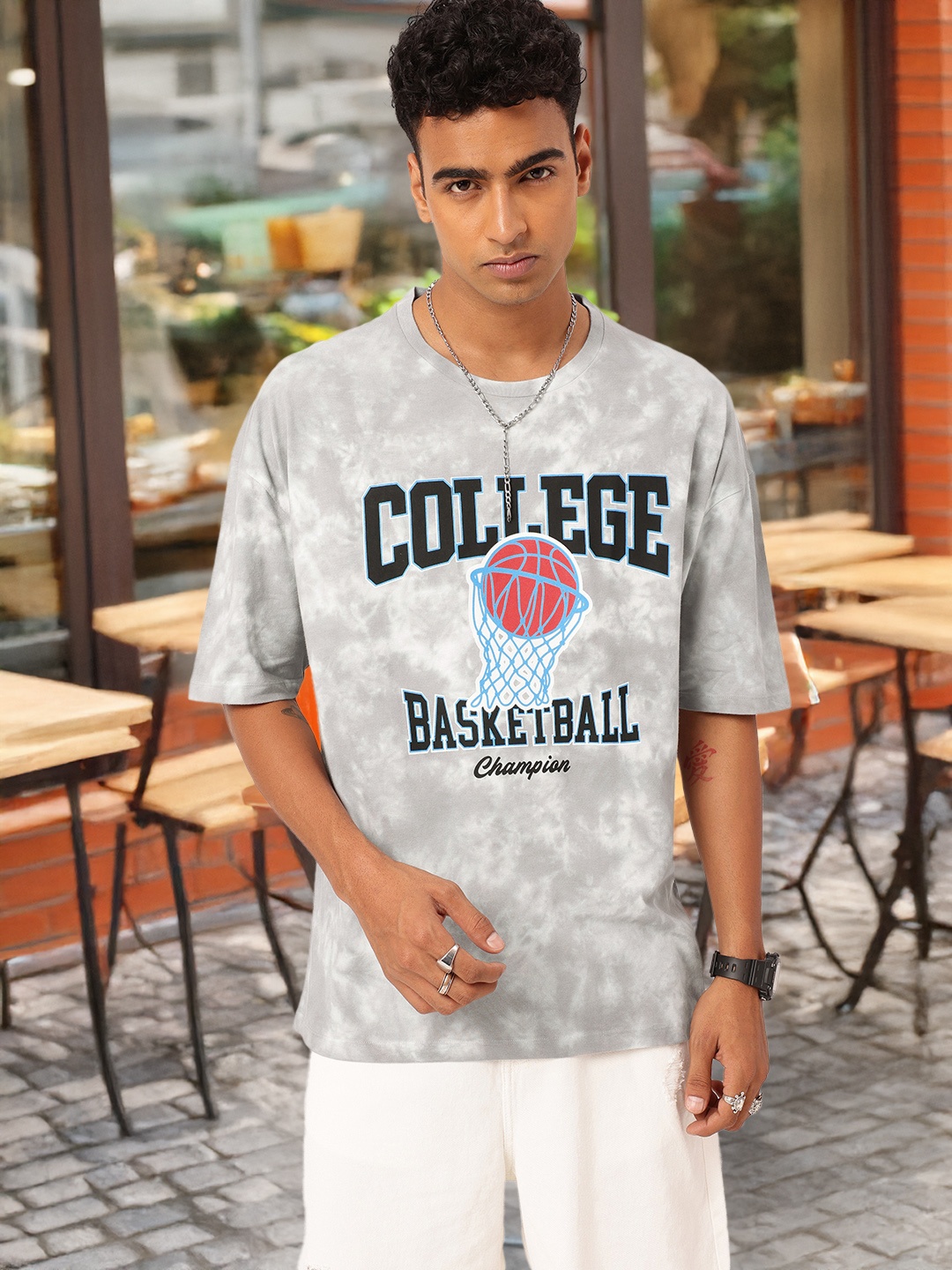 

Kook N Keech Campus Chic Printed Dyed Oversized T-shirt, Grey