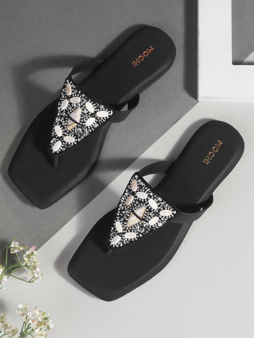 

Mochi Women Embellished Open Toe Flats, Black