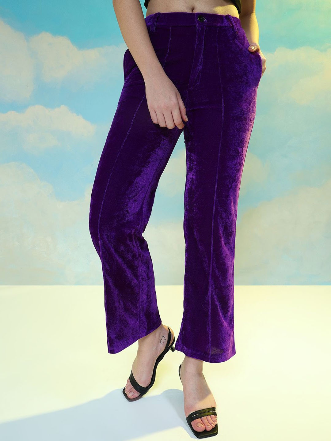 

BAESD Women Mid-Rise Flat-Front Original Trousers, Purple