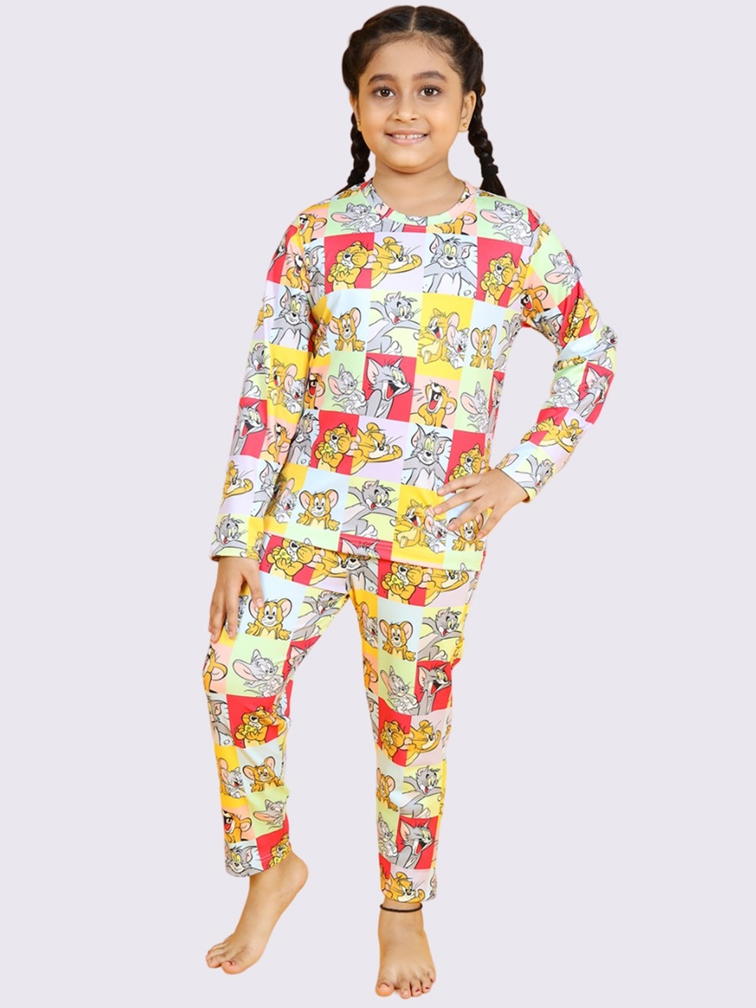 

YK X Minute Mirth Girls Printed Night suit, Multi