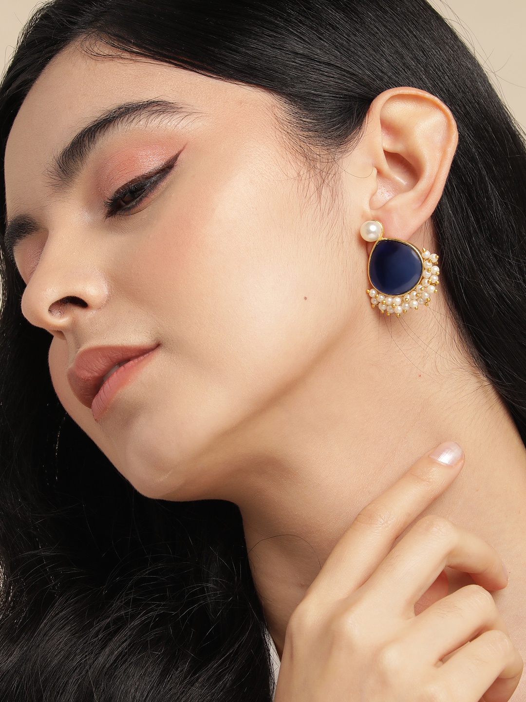 

Anouk Gold-Plated Beaded Teardrop Shaped Drop Earrings, Navy blue