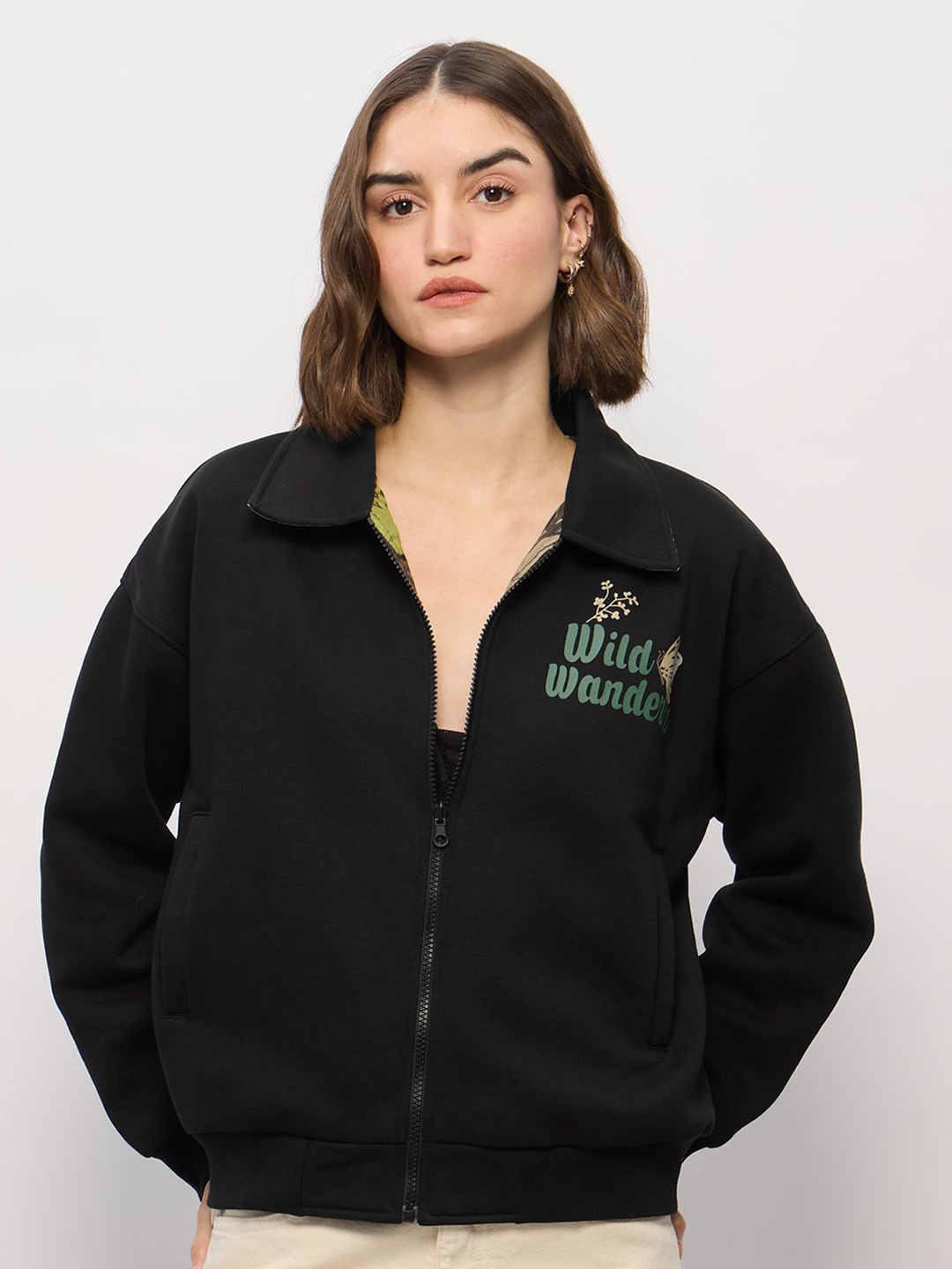 

The Souled Store Women Reversible Open Front Jacket, Black