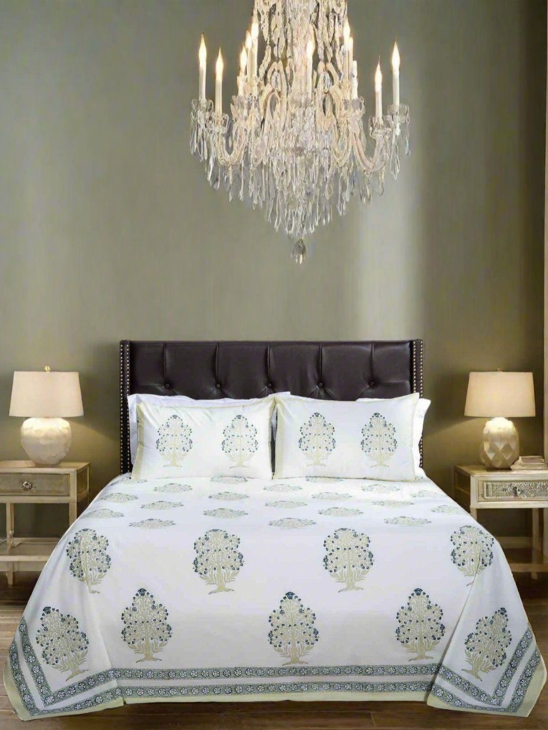 

SHAHENAZ White & Yellow Floral Cotton 220 TC Double Queen Bedsheet Set-2.7 m X 2.25 m
