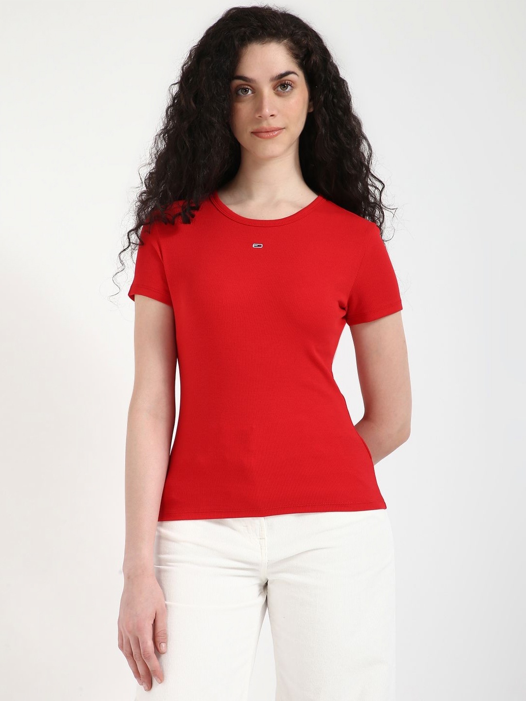 

Tommy Hilfiger Women Pockets Slim Fit T-shirt, Red