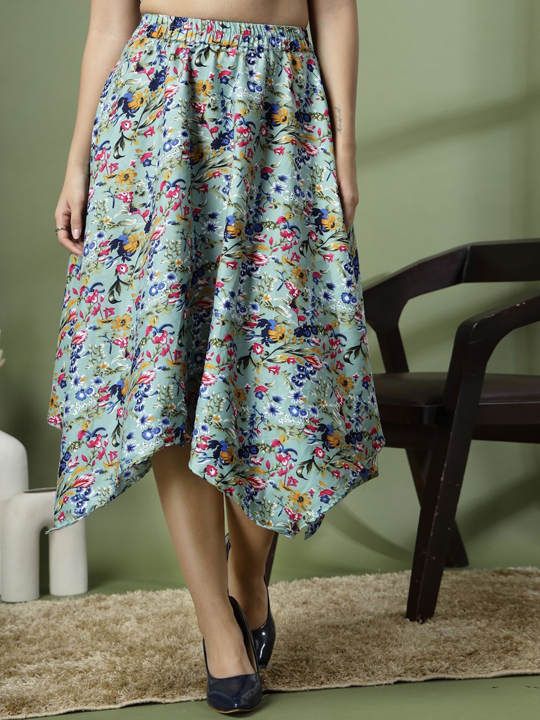 

Oomph! Printed A-Line Midi Skirt, Blue