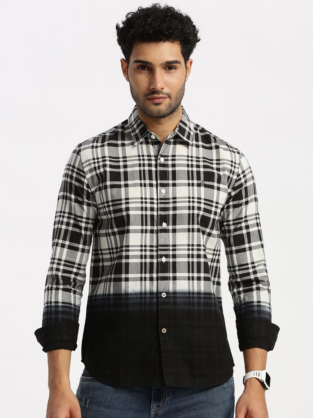

Grit and Flair Men Standard Tartan Checks Opaque Checked Casual Shirt, Black