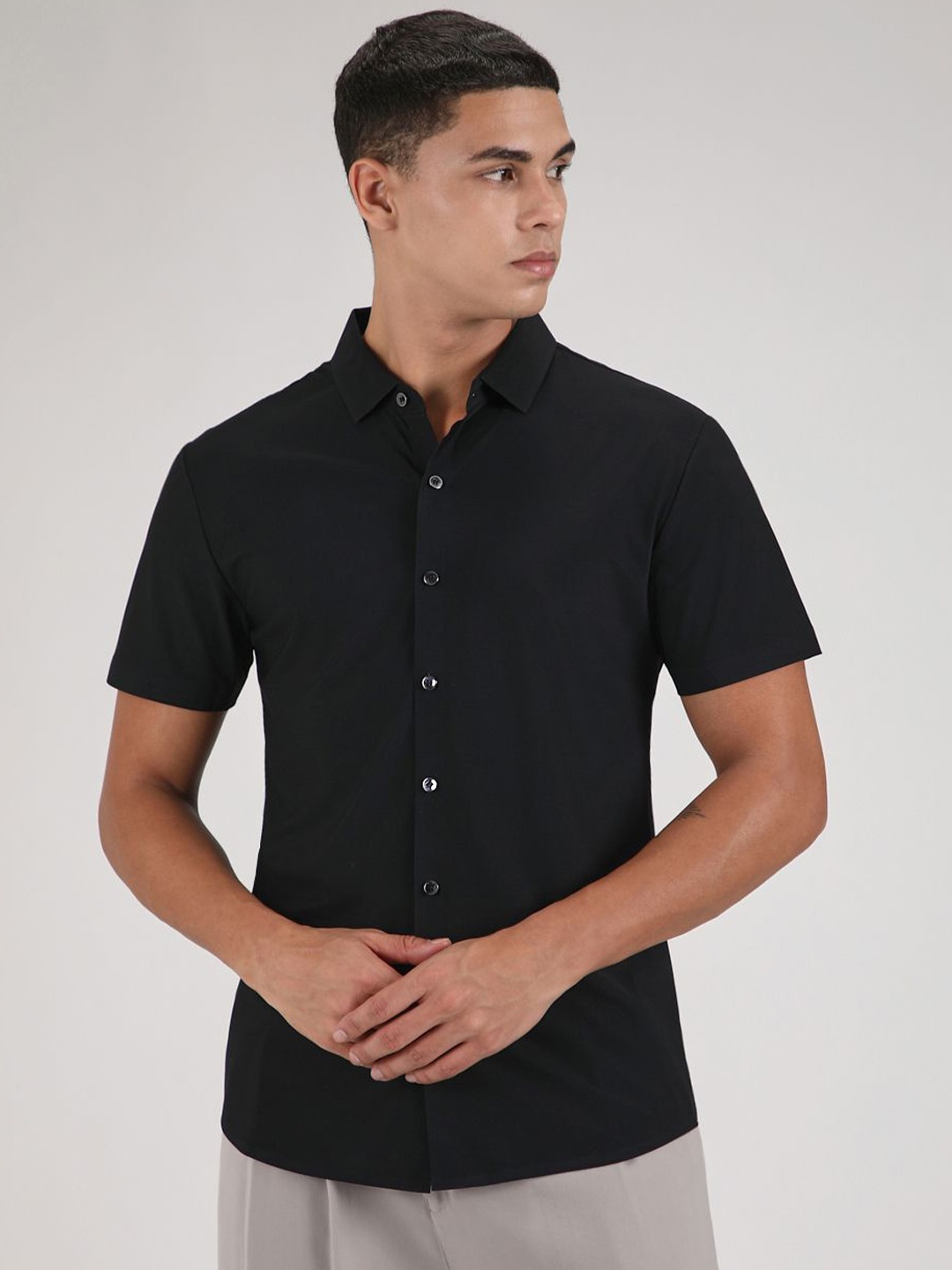 

Banana Club Men Classic Slim Fit Opaque Casual Shirt, Black