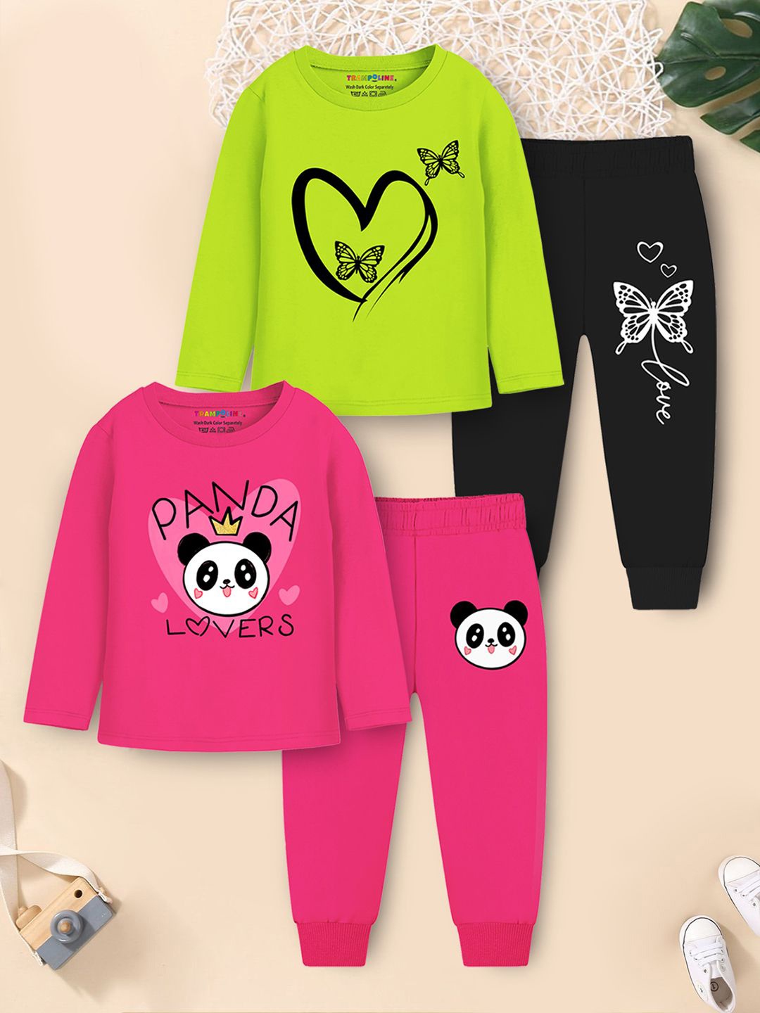 

YK X Trampoline Girls Pack of 2 Printed Night suit, Pink