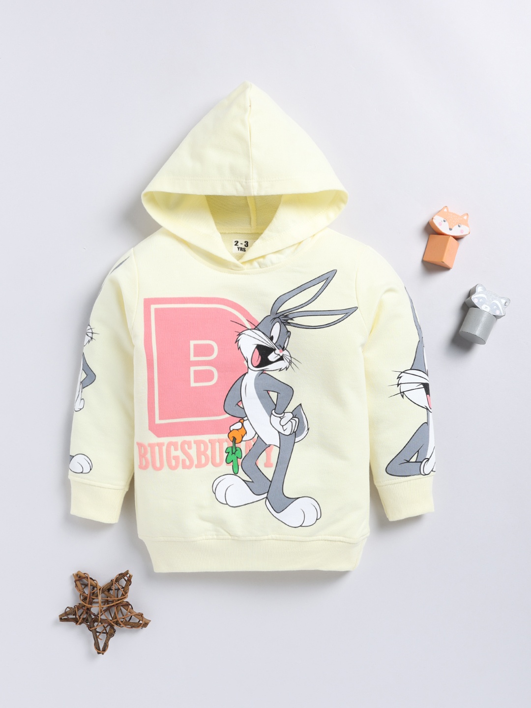 

YK X Minute Mirth Girls Bugs Bunny Printed Hooded Sweatshirt, Yellow