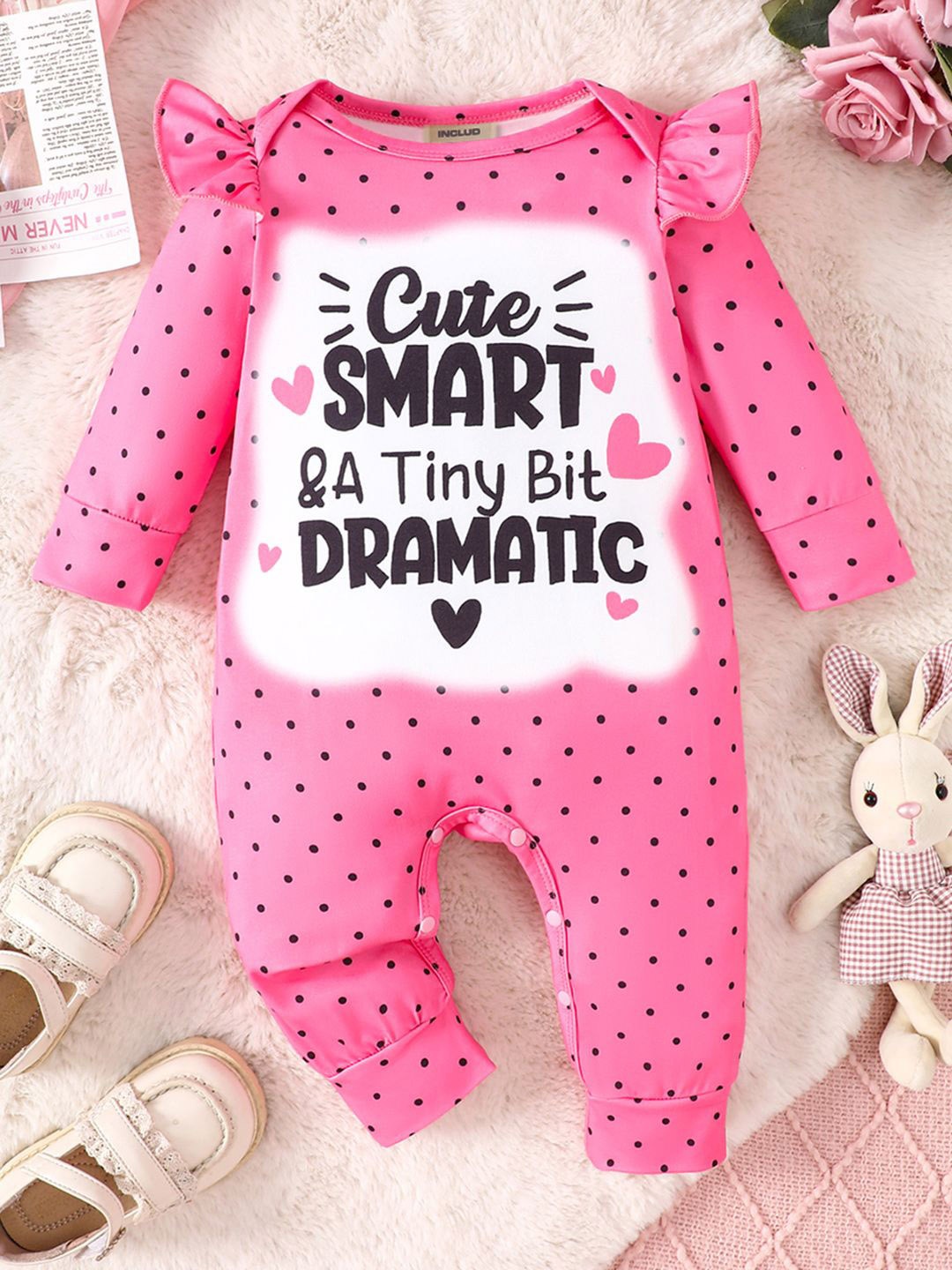 

INCLUD Infant Girls Printed Long Leg Romper, Pink