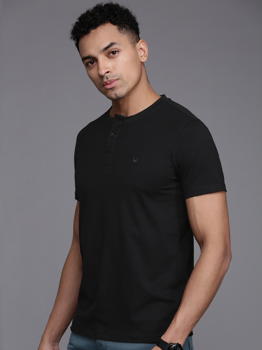 

Allen Solly Pure Cotton Henley Neck Slim Fit T-shirt, Black