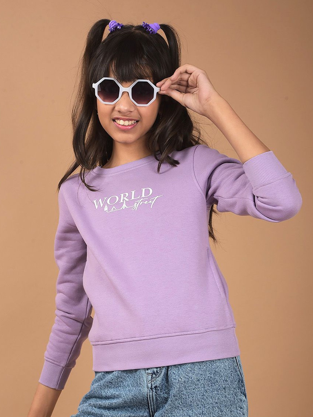 

Crimsoune Club Girls Typography Printed Pullover Sweatshirt, Purple