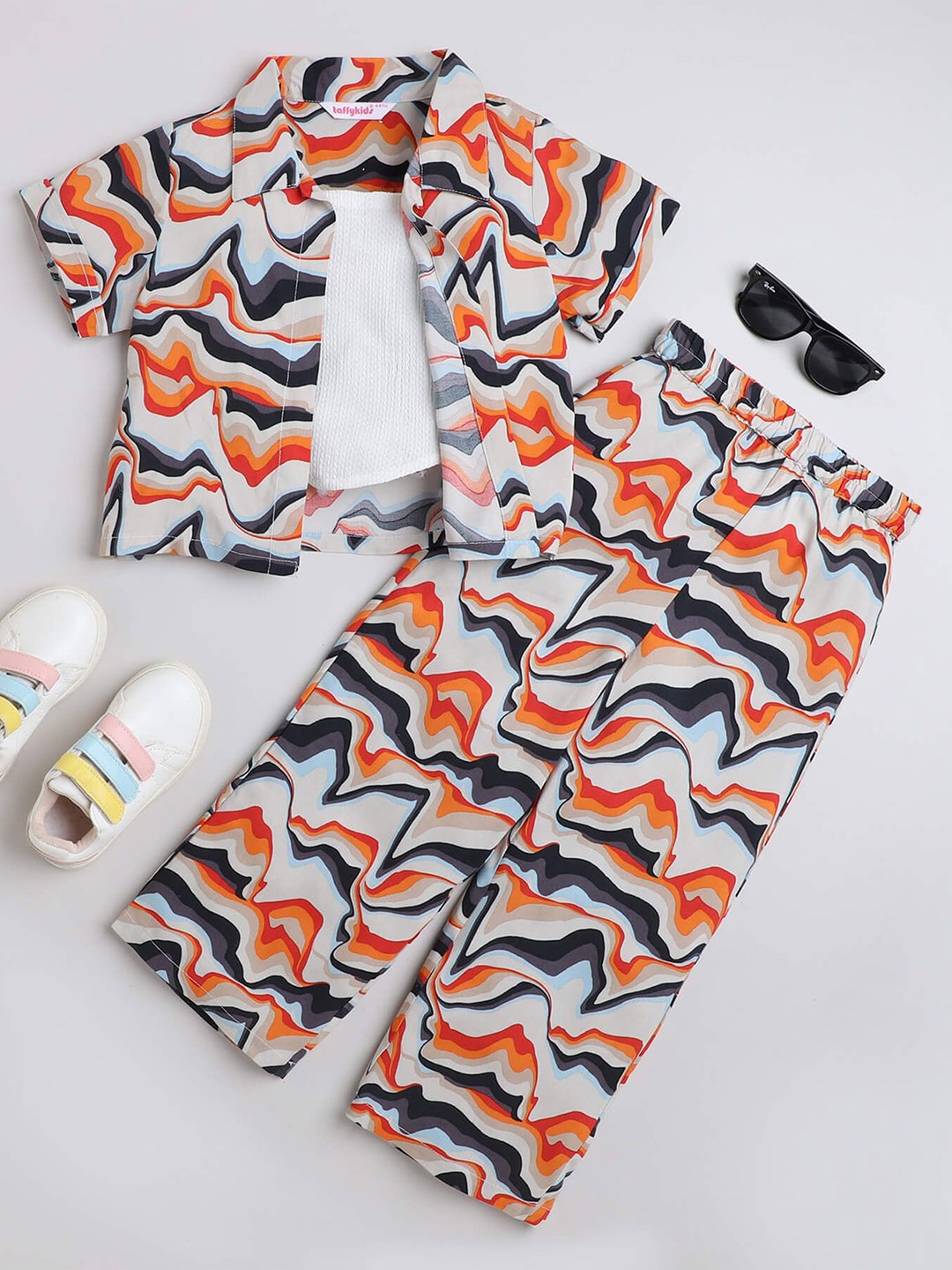 

taffykids Girls Printed Top with Trousers, Orange