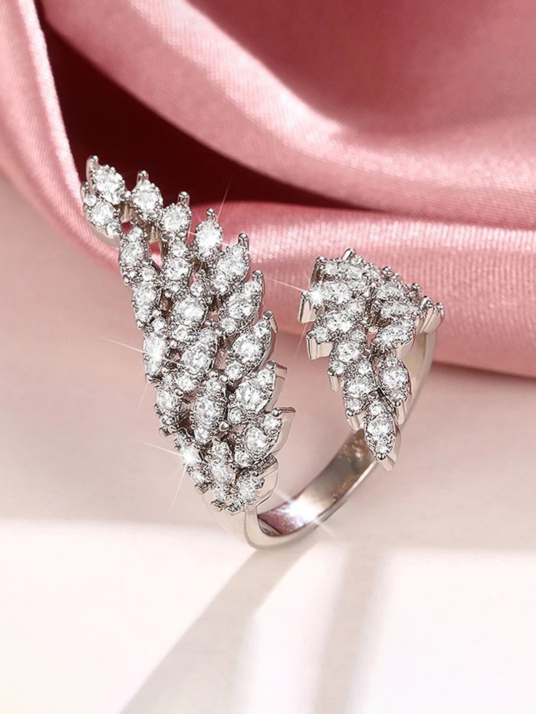 

Designs & You Silver-Plated Crystal Stone Studded Anti Tarnish Adjustable Finger Ring
