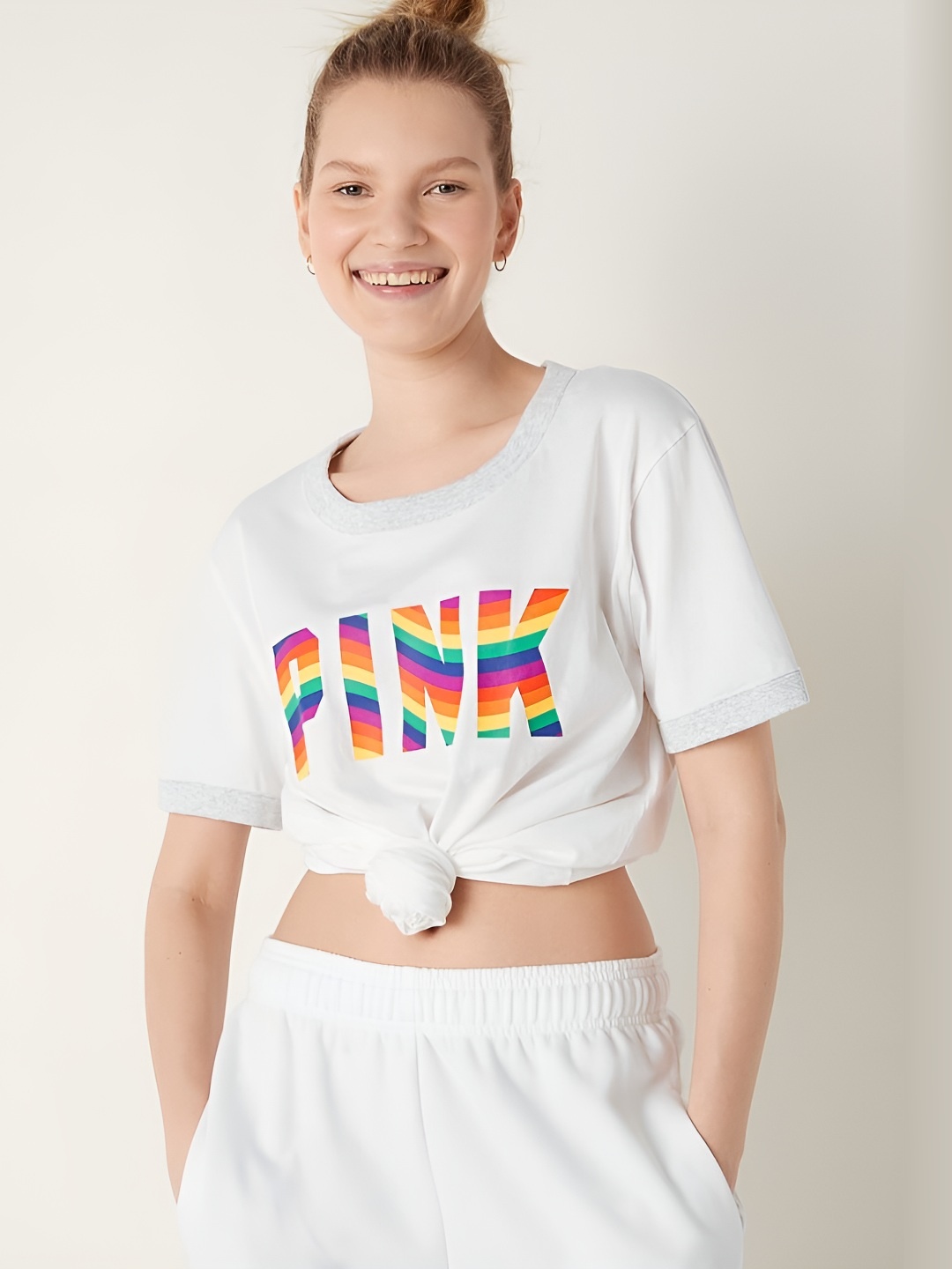 

Victoria's Secret Women Typography Printed Round Neck Cotton T-shirt, White