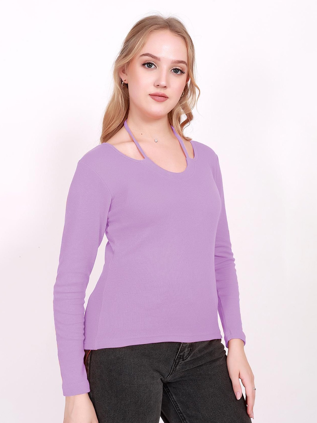 

BAESD Women Halter Neck Long Sleeves Top, Lavender