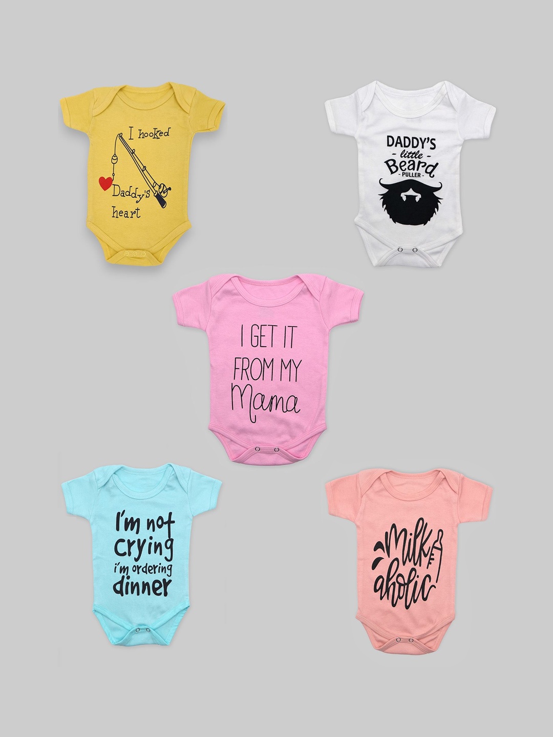 

BAESD Kids Pack Of 5 Printed Cotton Bodysuits, Pink