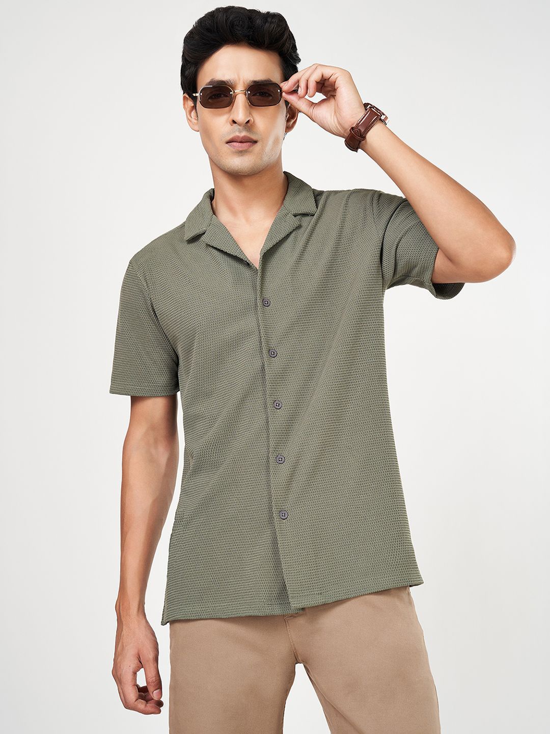 

BYFORD by Pantaloons Men Slim Fit Opaque Casual Shirt, Olive