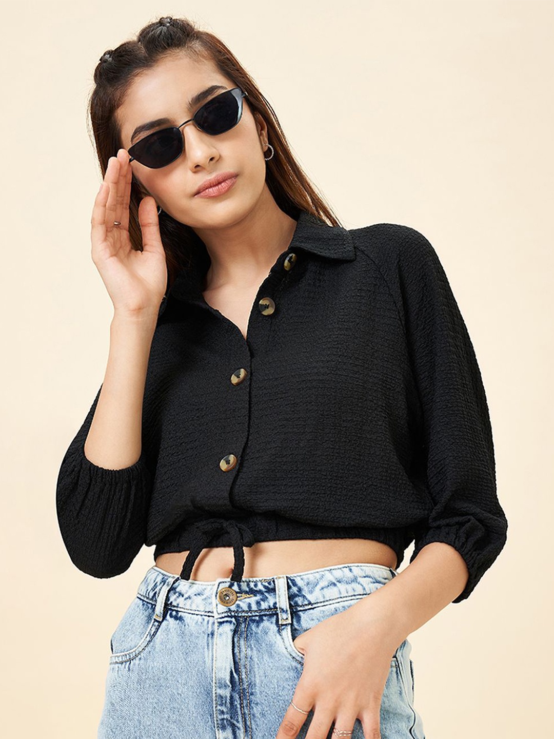 

Coolsters by Pantaloons Girls Shirt Style Crop Top, Black