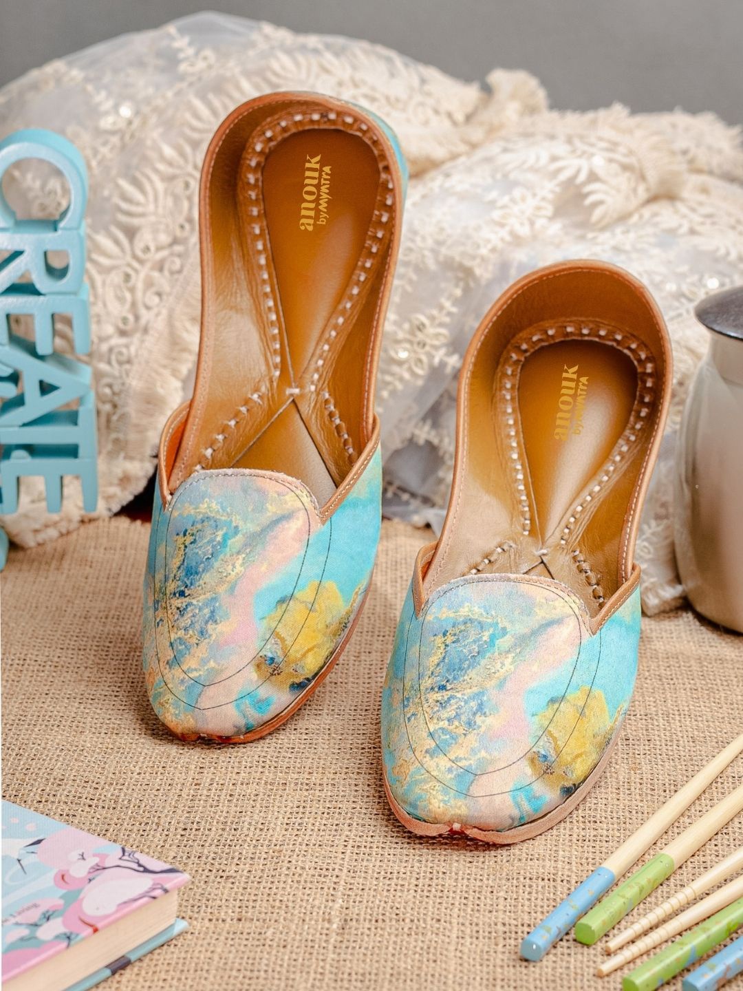 

Anouk Women Mojaris with Embroidered Flats, Multi