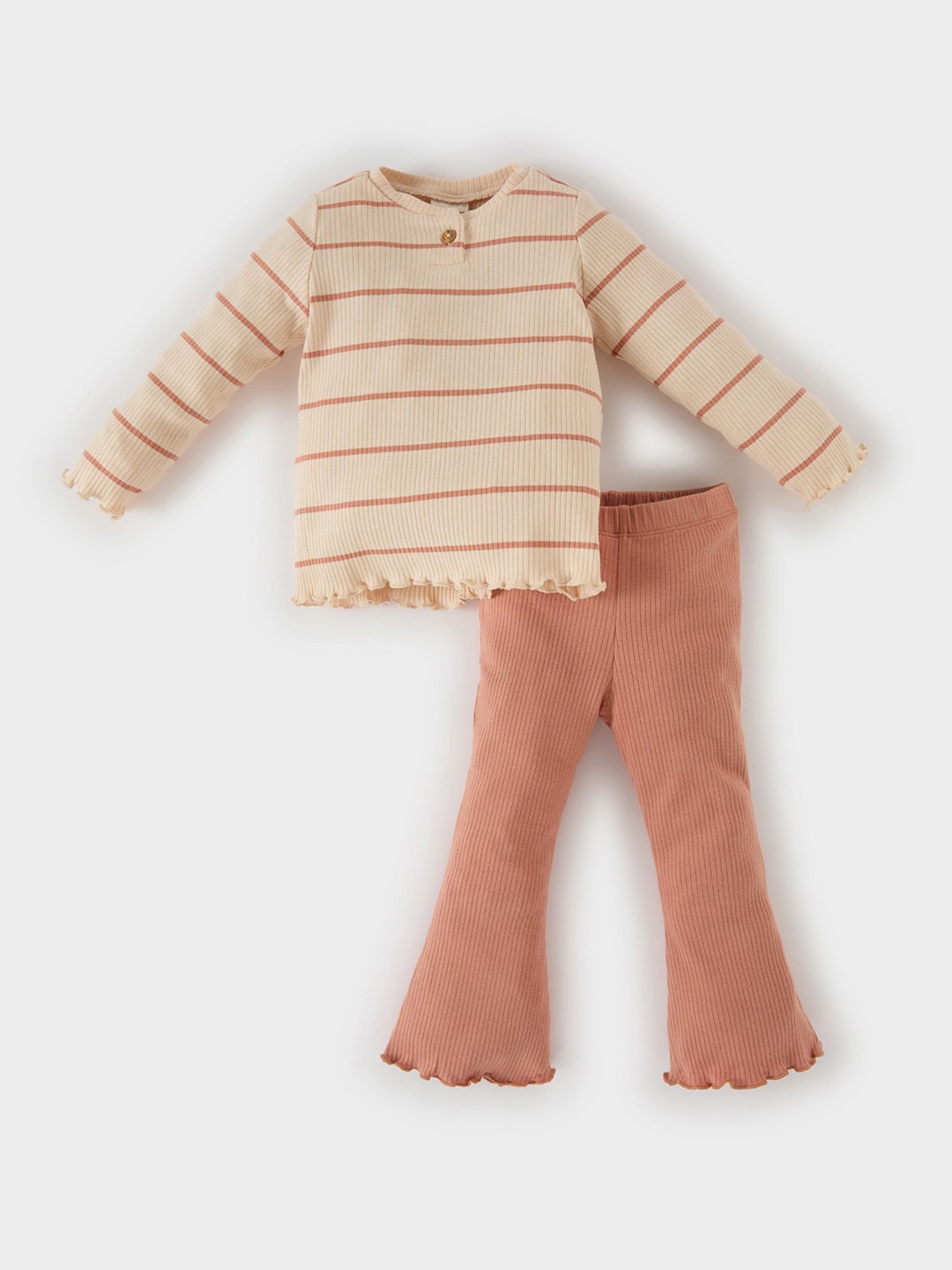 

DeFacto Girls Striped T-shirt with Trousers, Peach