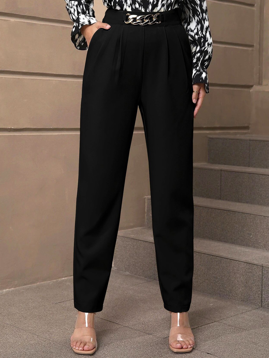 

Stylecast X Slyck Solid Pattern Regular Fit Comfortable Trouser, Black