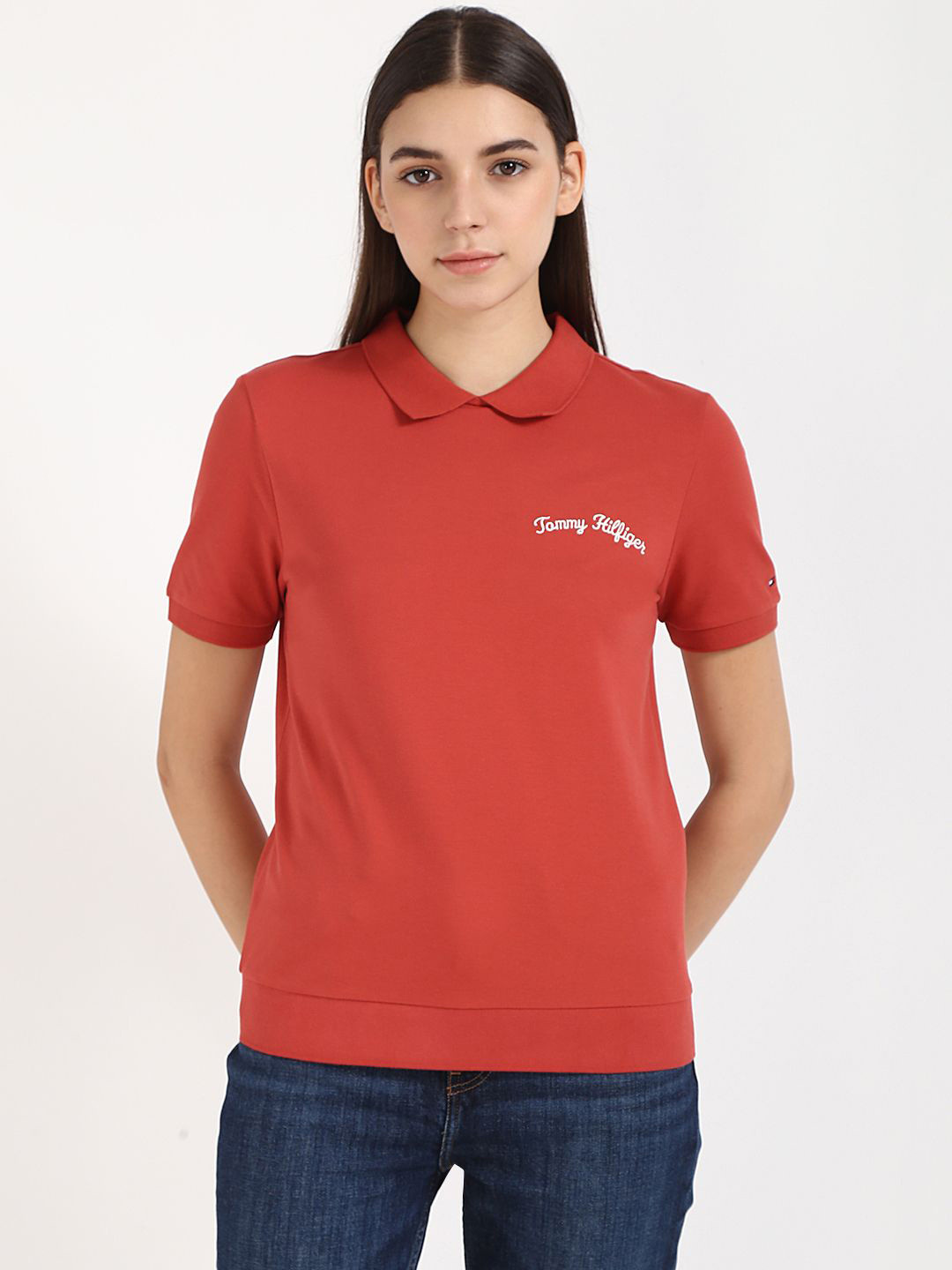 

Tommy Hilfiger Women Polo Collar T-shirt, Red