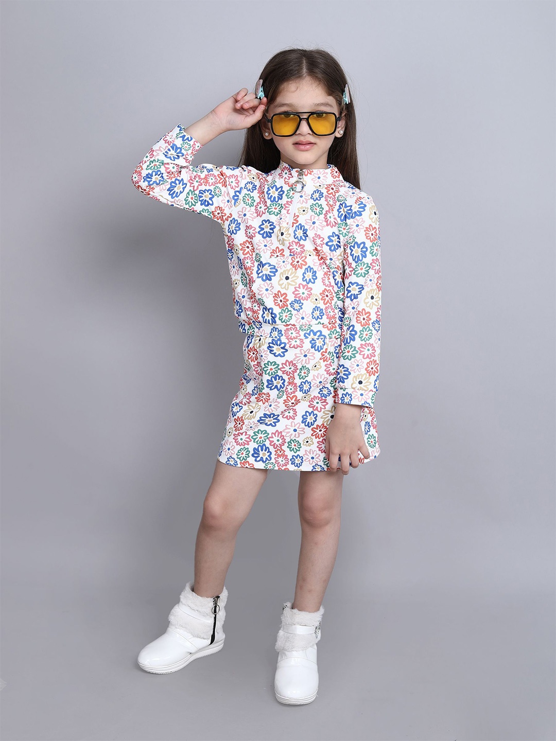 

taffykids Girls Printed Top with Skirt, Blue