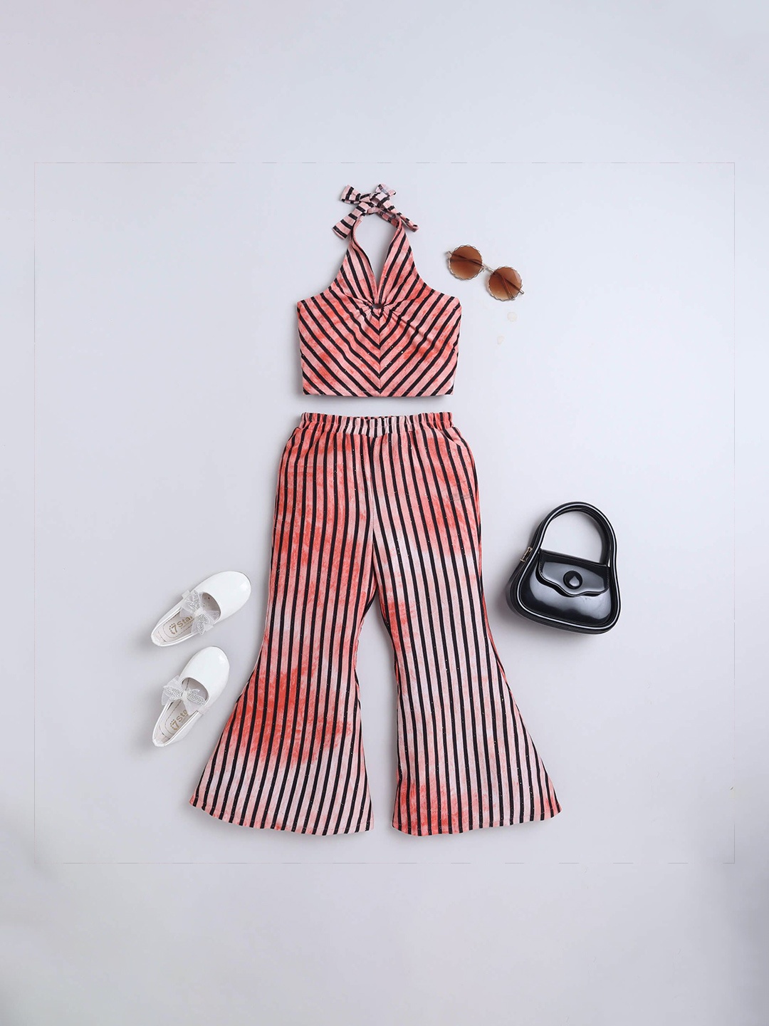 

taffykids Girls Striped Top with Trousers, Red