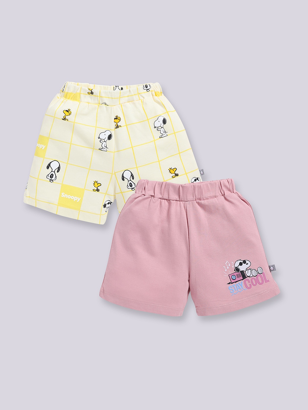 

YK X Tinyo Infant Boys Pack of 2 Snoopy Printed Pure Cotton Shorts, Pink