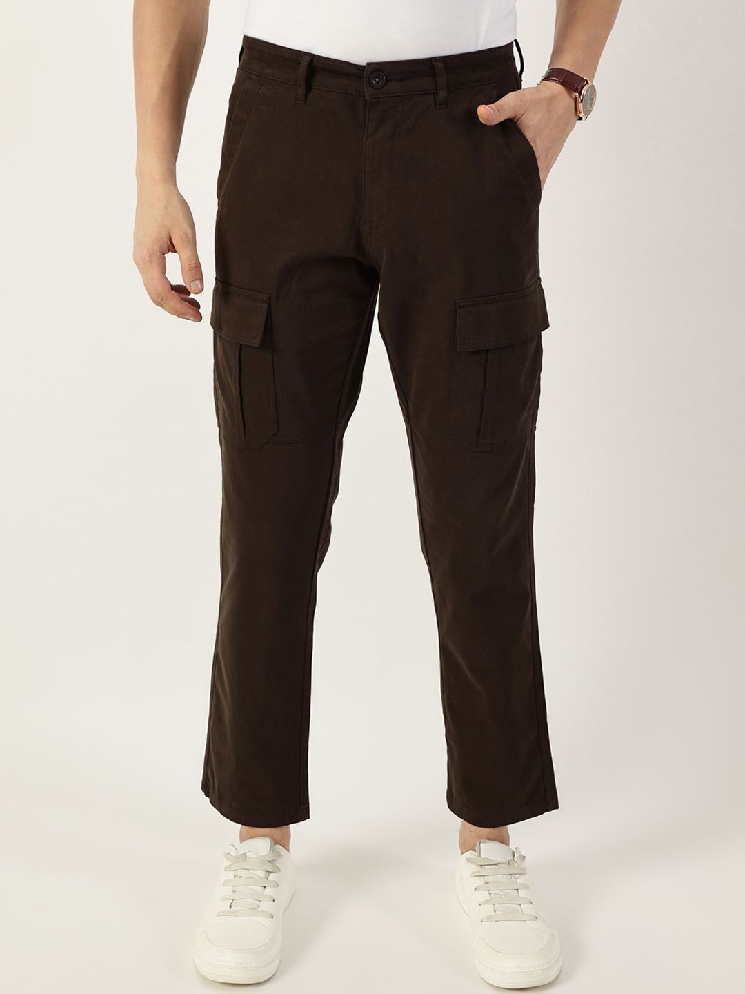 

Thomas Scott Men Smart Easy Wash Cargos Trousers, Coffee brown