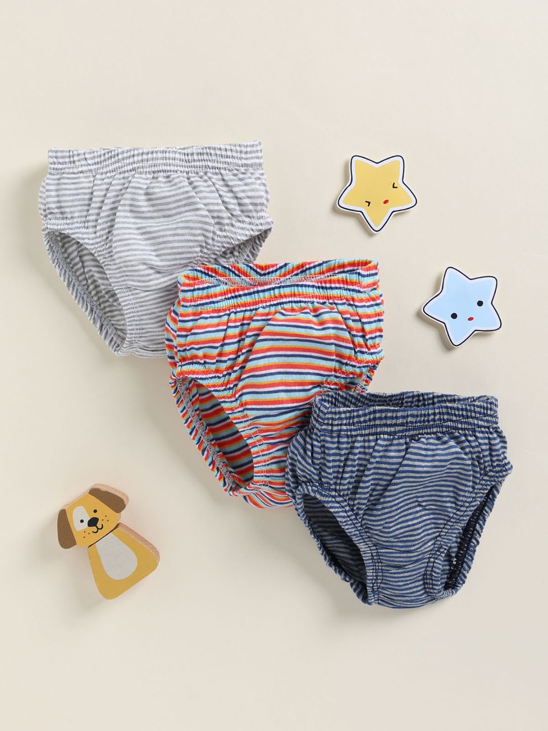

Redden Pack of 3 Kids Striped Cotton Briefs, Grey