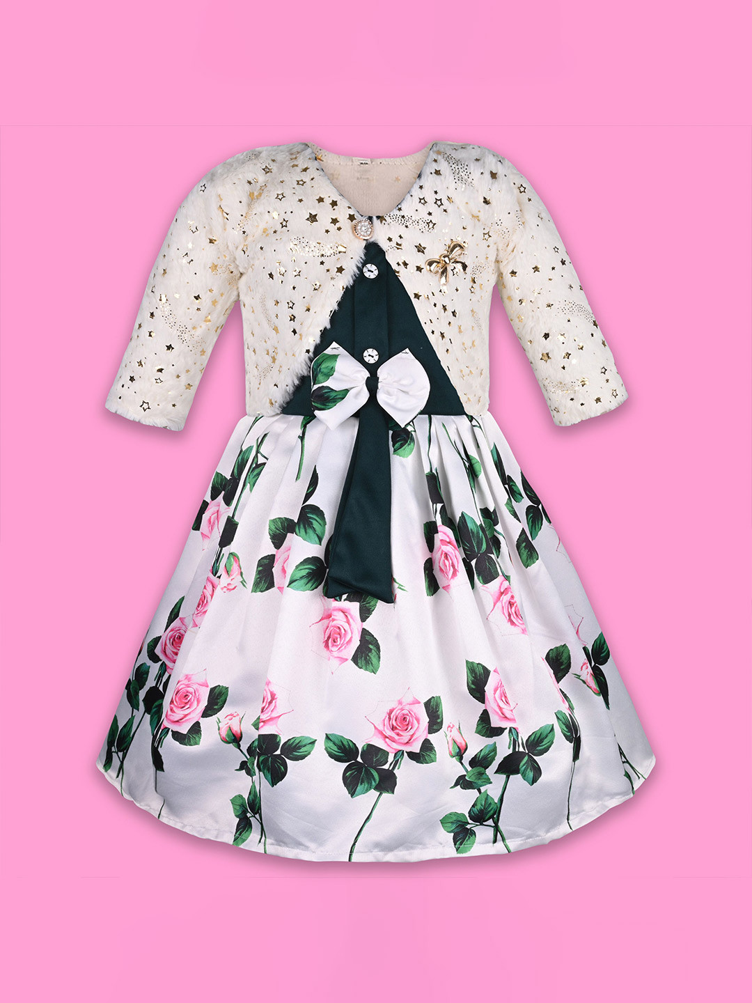 

Wish Karo Floral Print Satin A-Line Dress, White
