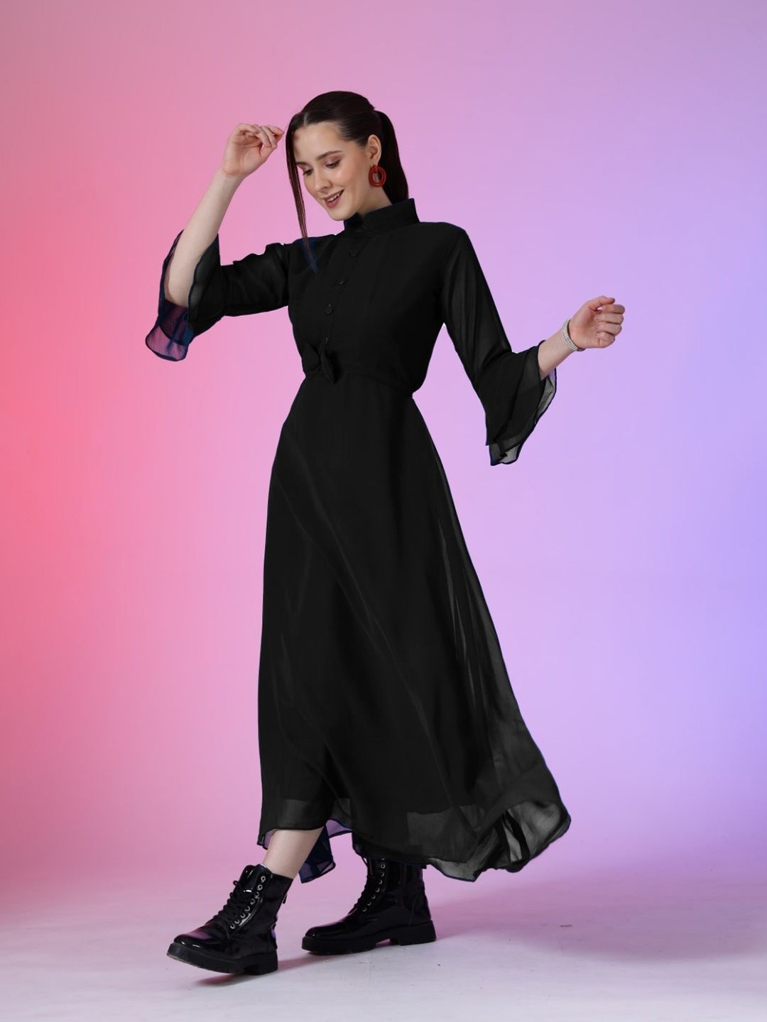 

Krunal Raiyani Women Fit & Flare Maxi Dress With Bow, Black
