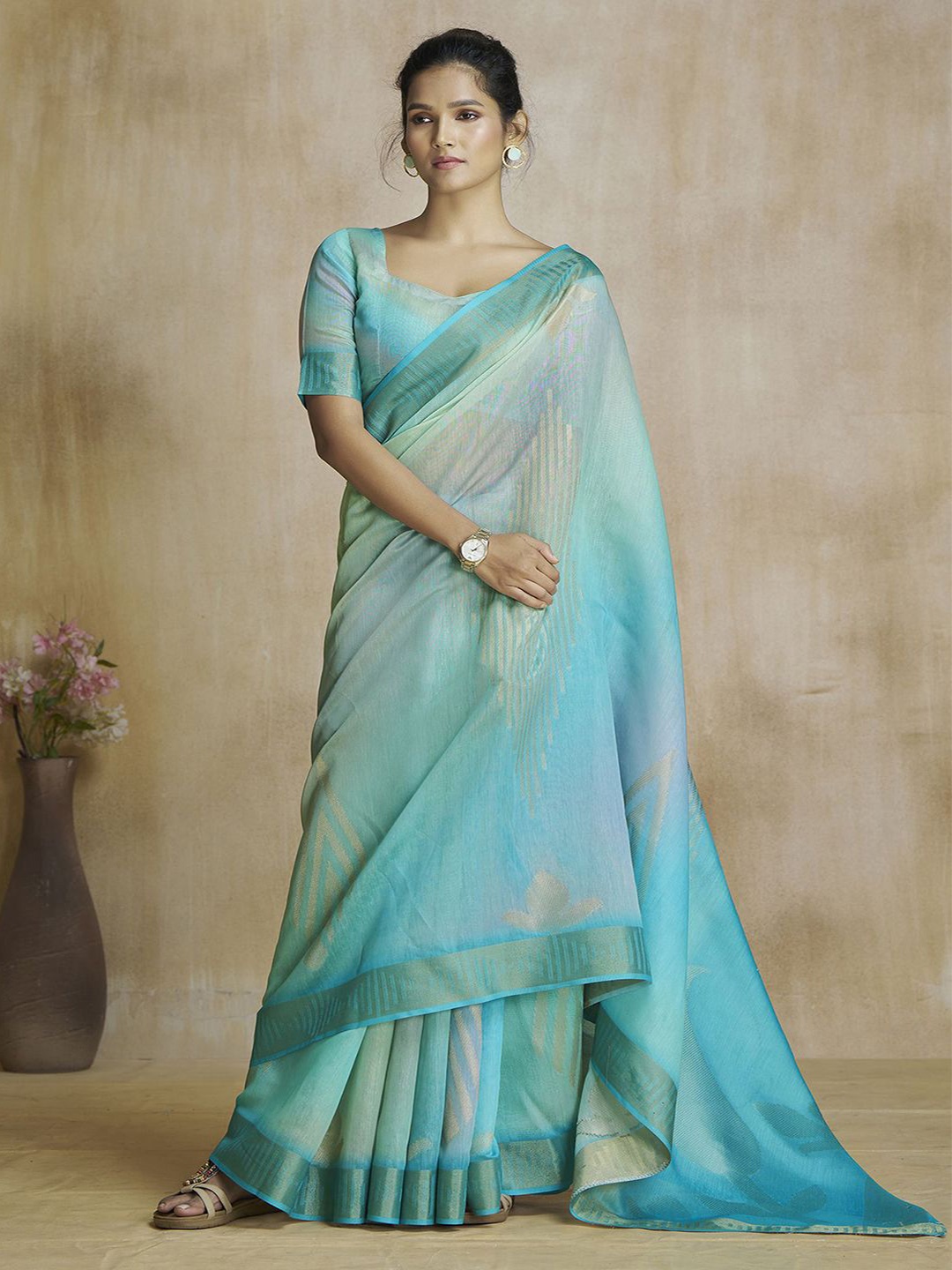 

Satrani Woven Design Zari Pure Silk Banarasi Saree, Blue