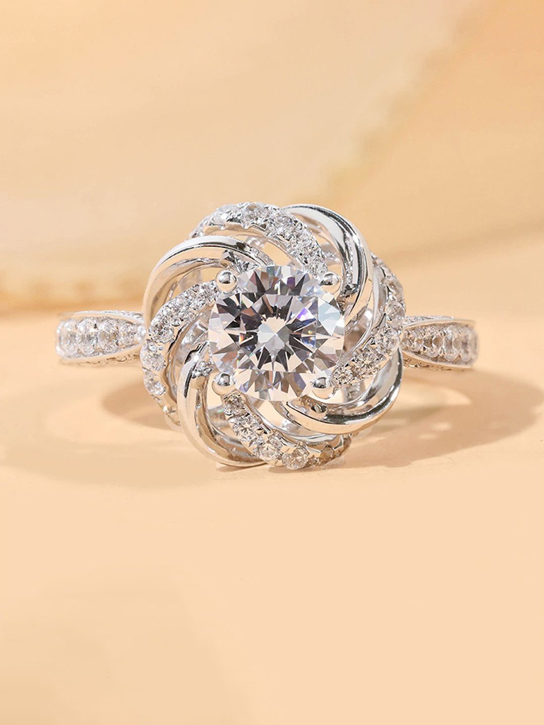 

Jewels Galaxy Silver-Plated Crystals Stone Studded Adjustable Finger Ring
