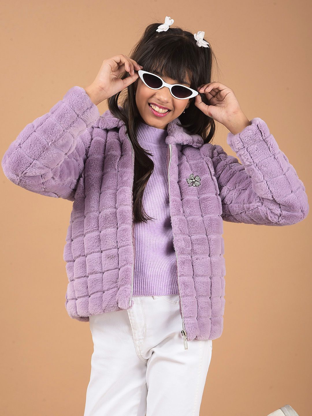 

Crimsoune Club Girls Lightweight Bomber with Embroidered Jacket, Purple