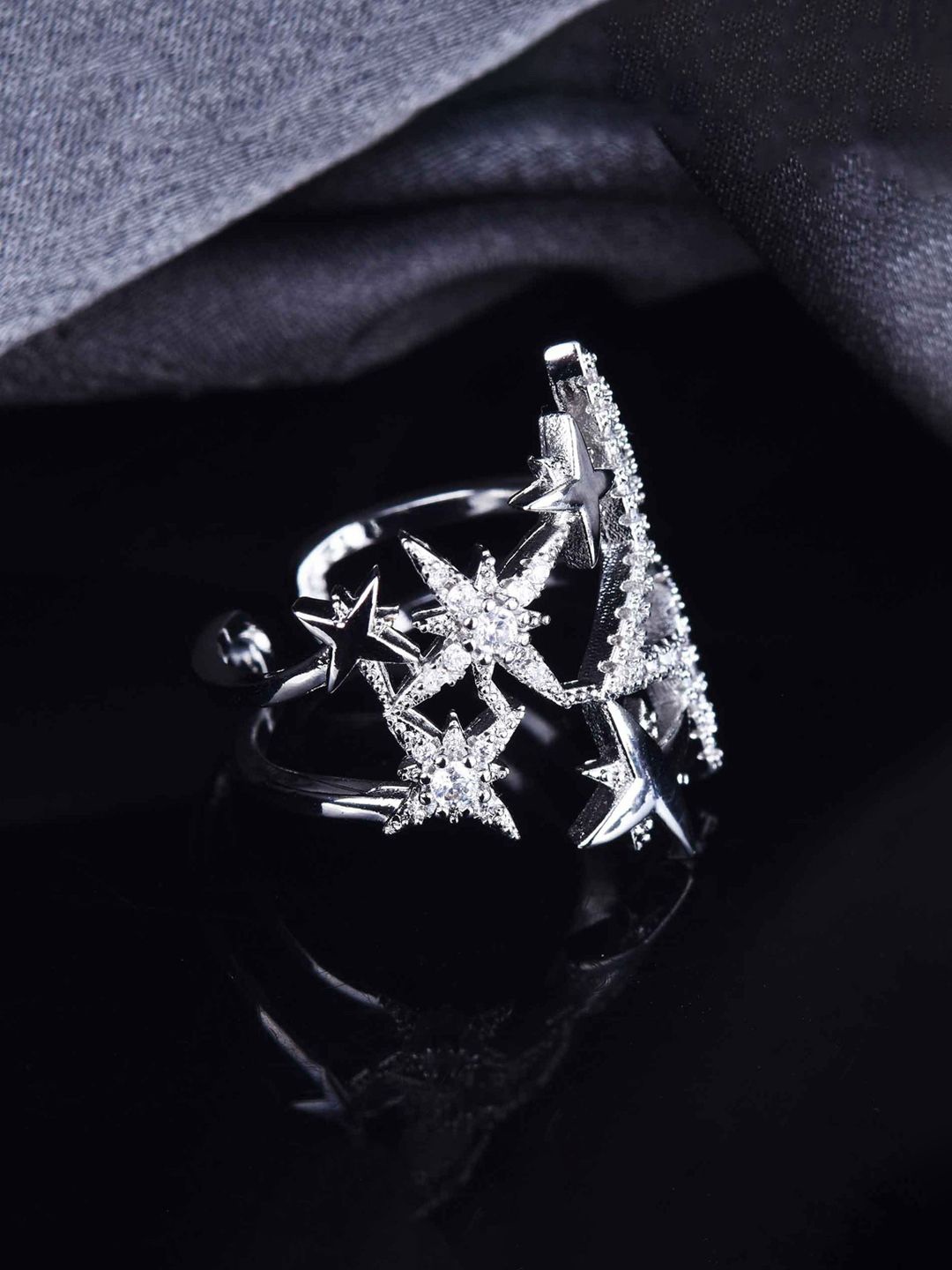 

Designs & You Silver-Plated AD-Studded Adjustable Finger Ring