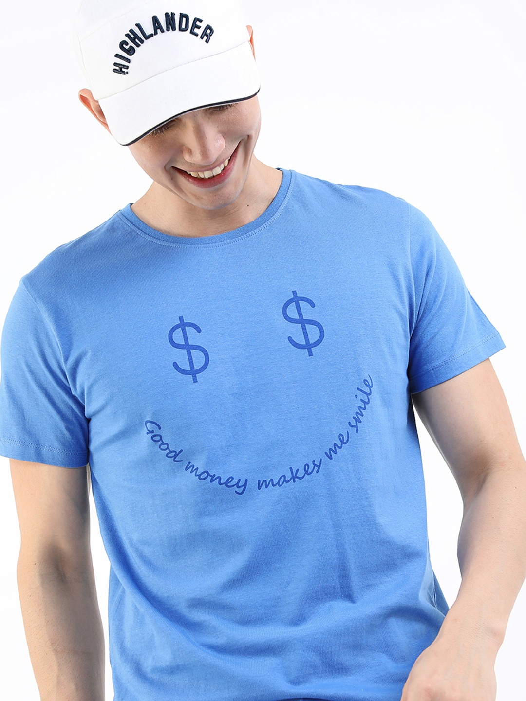 

HIGHLANDER Men Typography Printed Slim Fit T-shirt, Blue