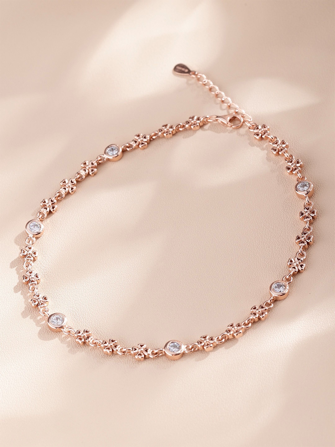 

DIAVO Rose Gold-Plated Artificial Stones Anklet