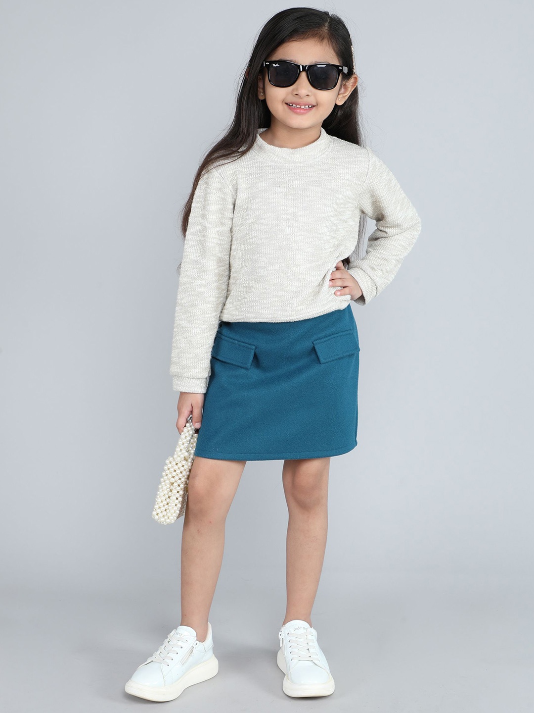 

taffykids Girls Top with Skirt, White