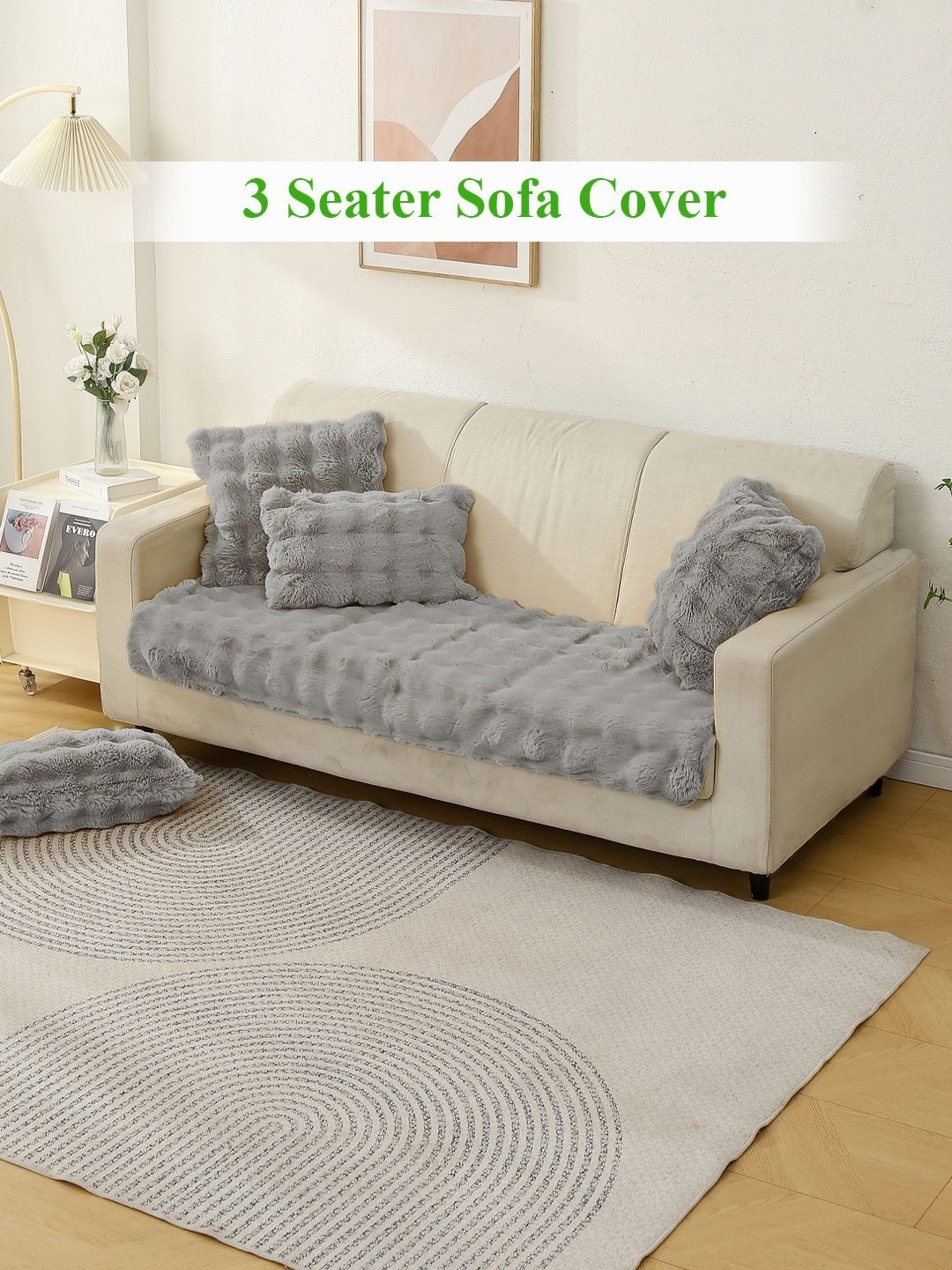 

HOKIPO Grey Faux Fur 3 Seater Sofa Cover