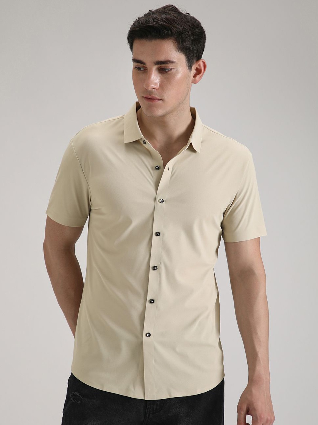 

Banana Club Men Classic Slim Fit Opaque Casual Shirt, Cream