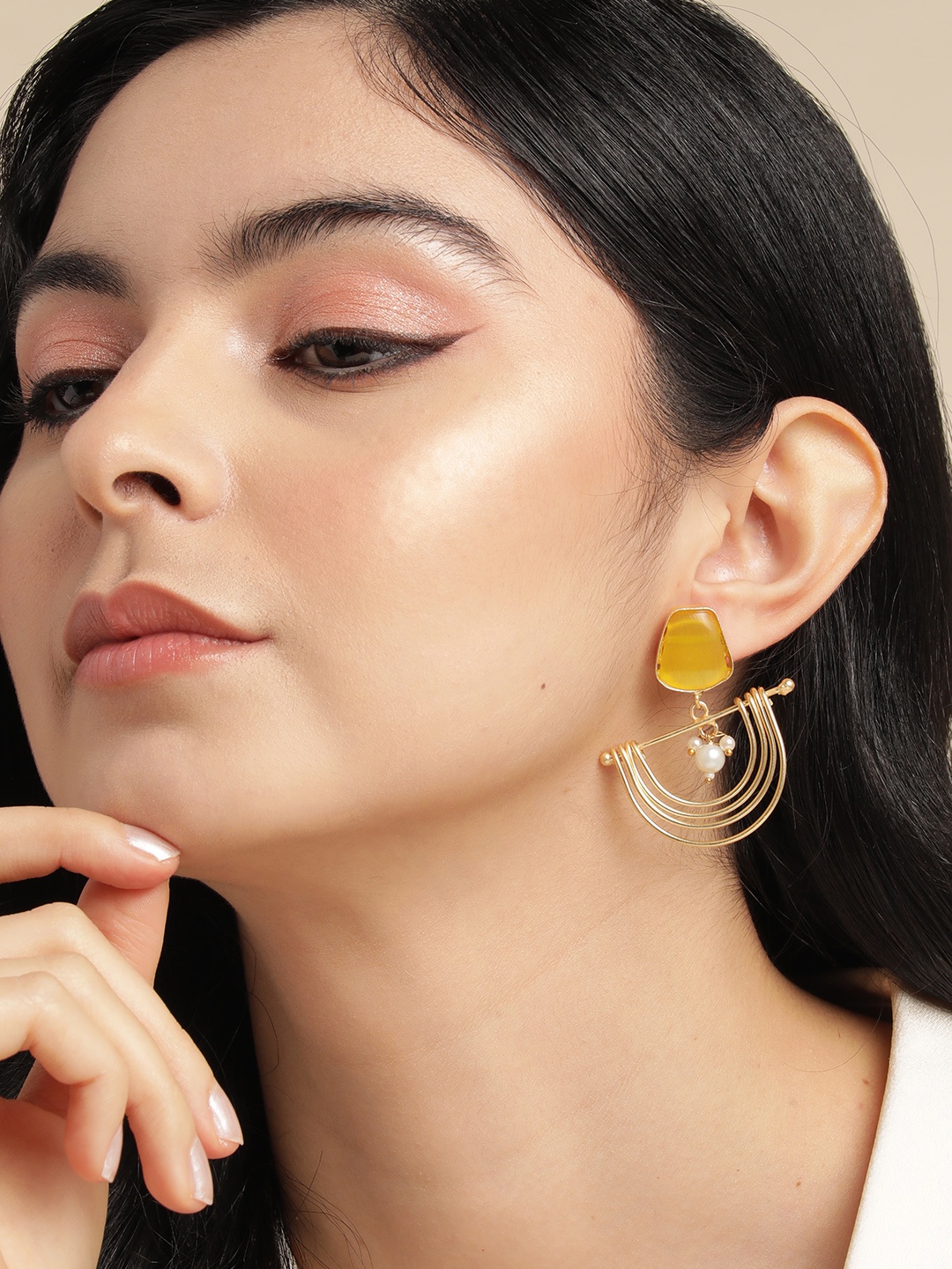 

Anouk Gold Plated Beaded Contemporary Drop Earrings, Yellow
