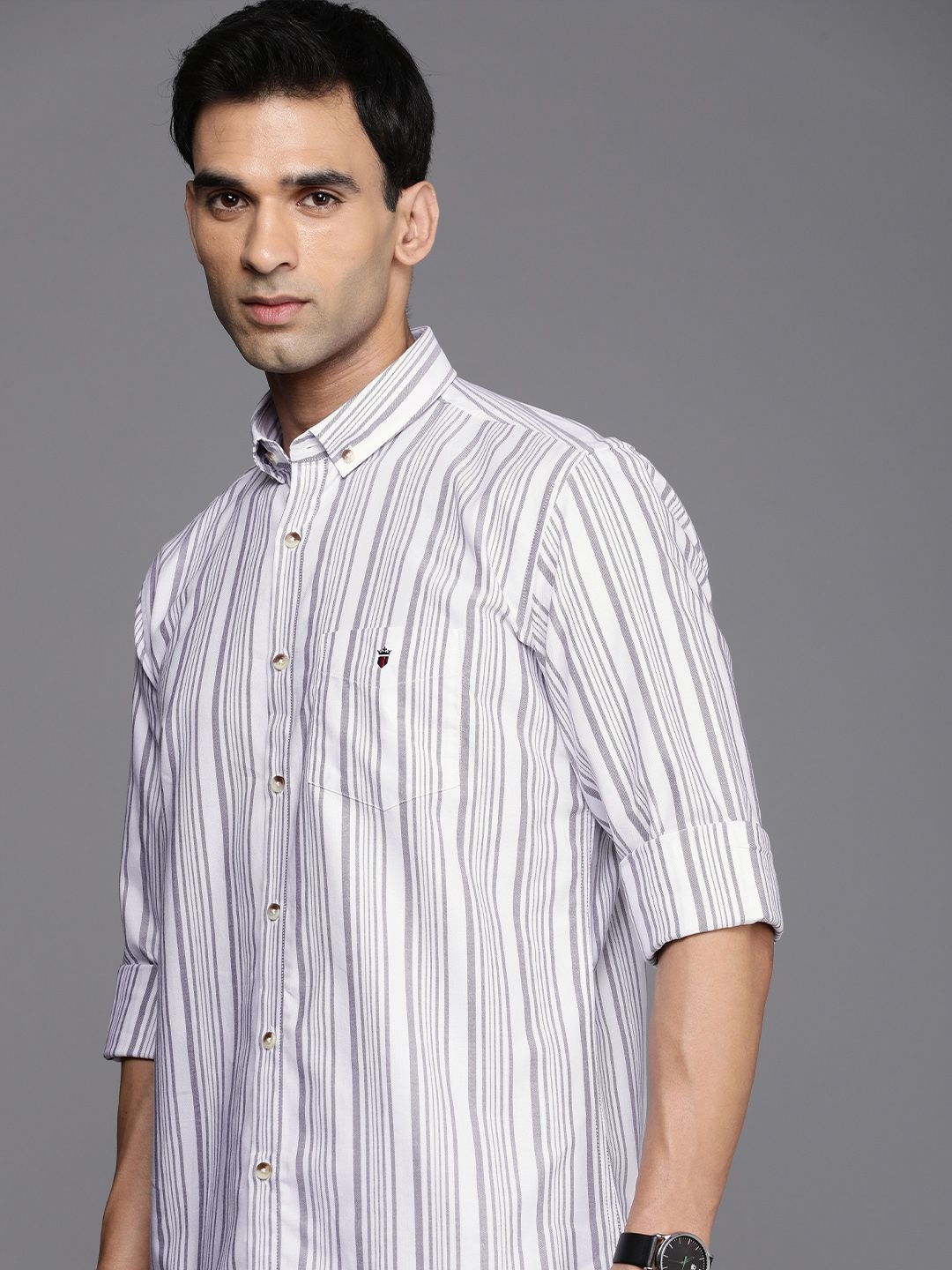 

Louis Philippe Sport Pure Cotton Slim Fit Opaque Striped Casual Shirt, White