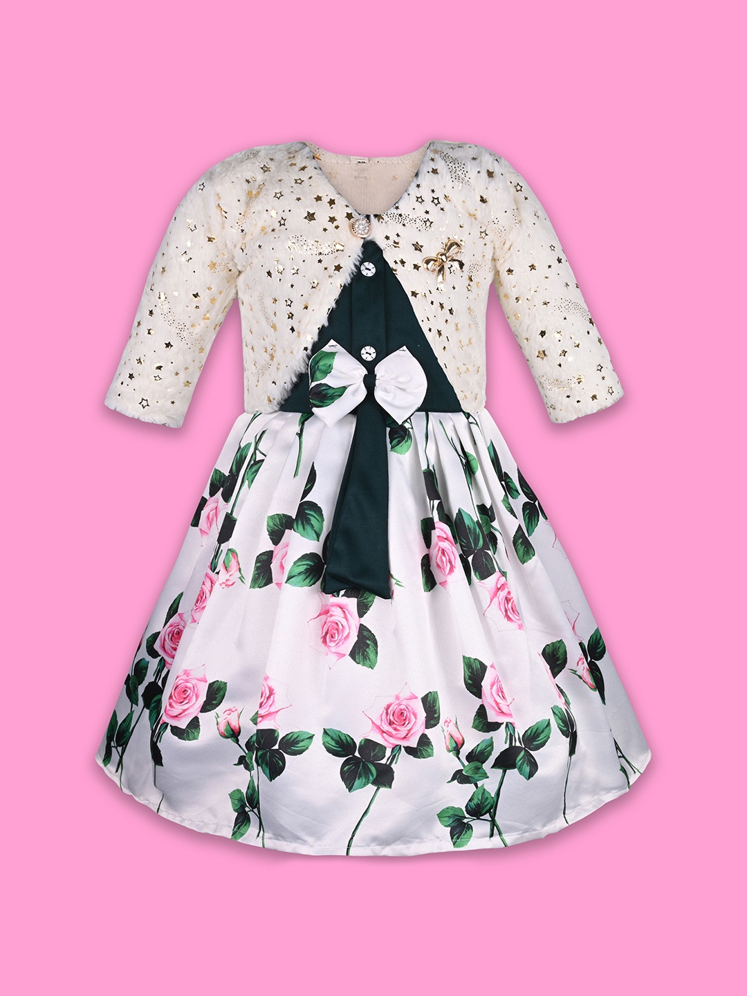 

Wish Karo Floral Print Satin A-Line Dress, White