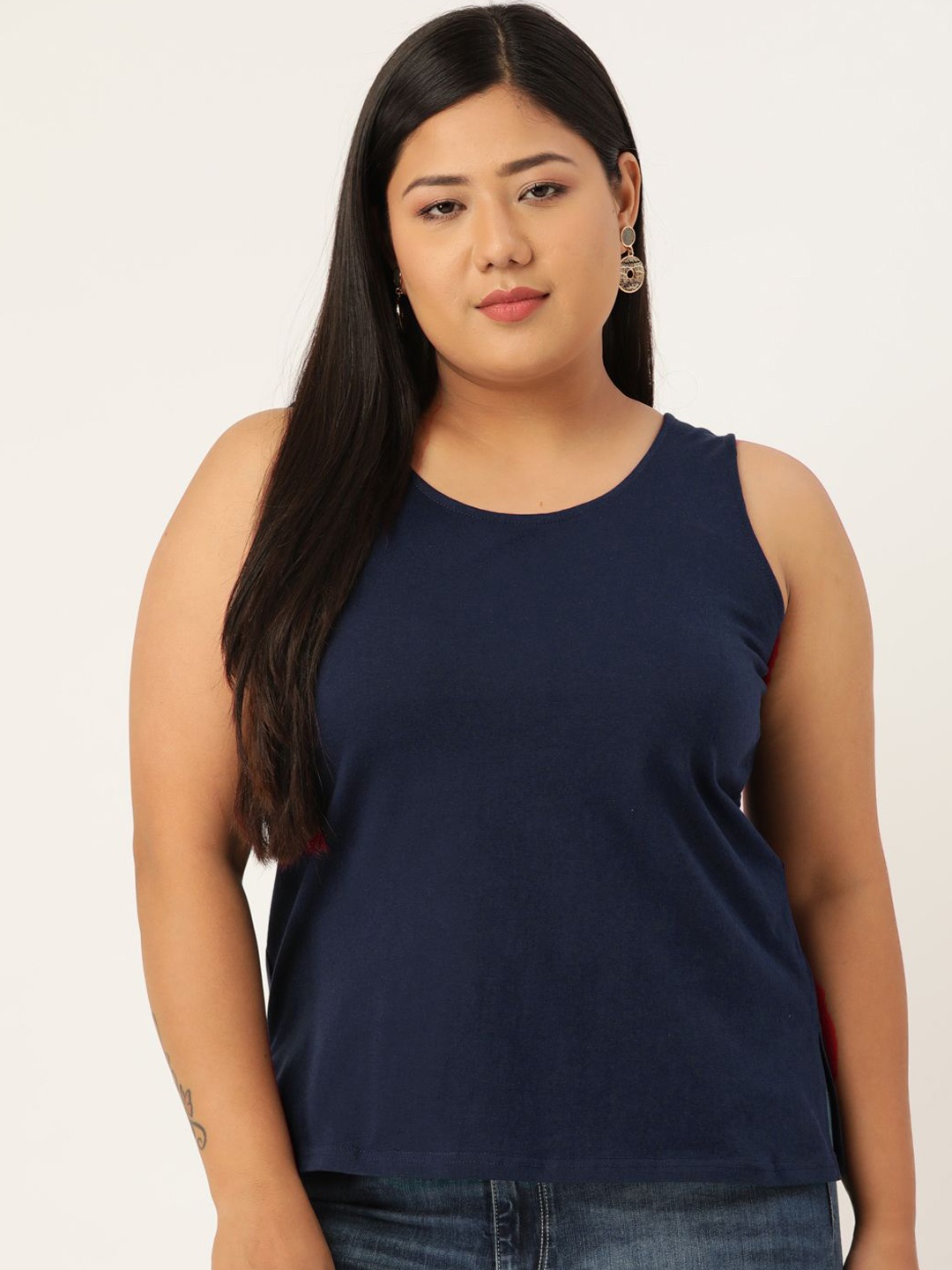 

theRebelinme Women Plus Size Sleeveless Non-Padded Camisole, Navy blue